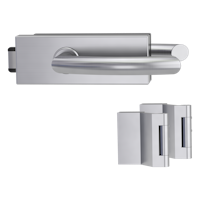 Griffwerk PURISTO S -Edelstahl matt Ganzglastürbeschlagset -3-teiliger Bandsatz -mit Griff VIVA -EM -UV