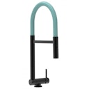 Vorschaubild Wasserhahn Vorfenster Küchenarmatur, Umklappbar 4,5 CM, mit 360° schwenkbarem Auslauf, abnehmbare 2 strahl Handbrause, Schwarz Matt / Türkis