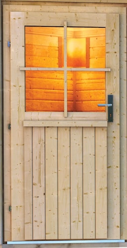 Karibu klassische Türe für Außensauna mit Klarglas-Lichtausschnitten