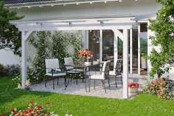 B-Ware Skan Holz Terrassenüberdachung Ancona 434x250cm weiß aus Leimholz inkl. Wandanschluss-Profilset und Wandbefestigungsset