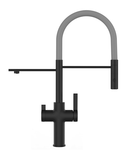 3 Wege Wasserhahn Küchenarmatur, FC, mit 360° schwenkbarem Auslauf, abnehmbare 2 strahl Handbrause, Schwarz Matt / Grau