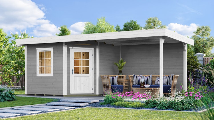 Weka Blockbohlen Saunahaus Salo 2 (mit 303 cm Anbau) inkl. Elementsauna 28/68 mm