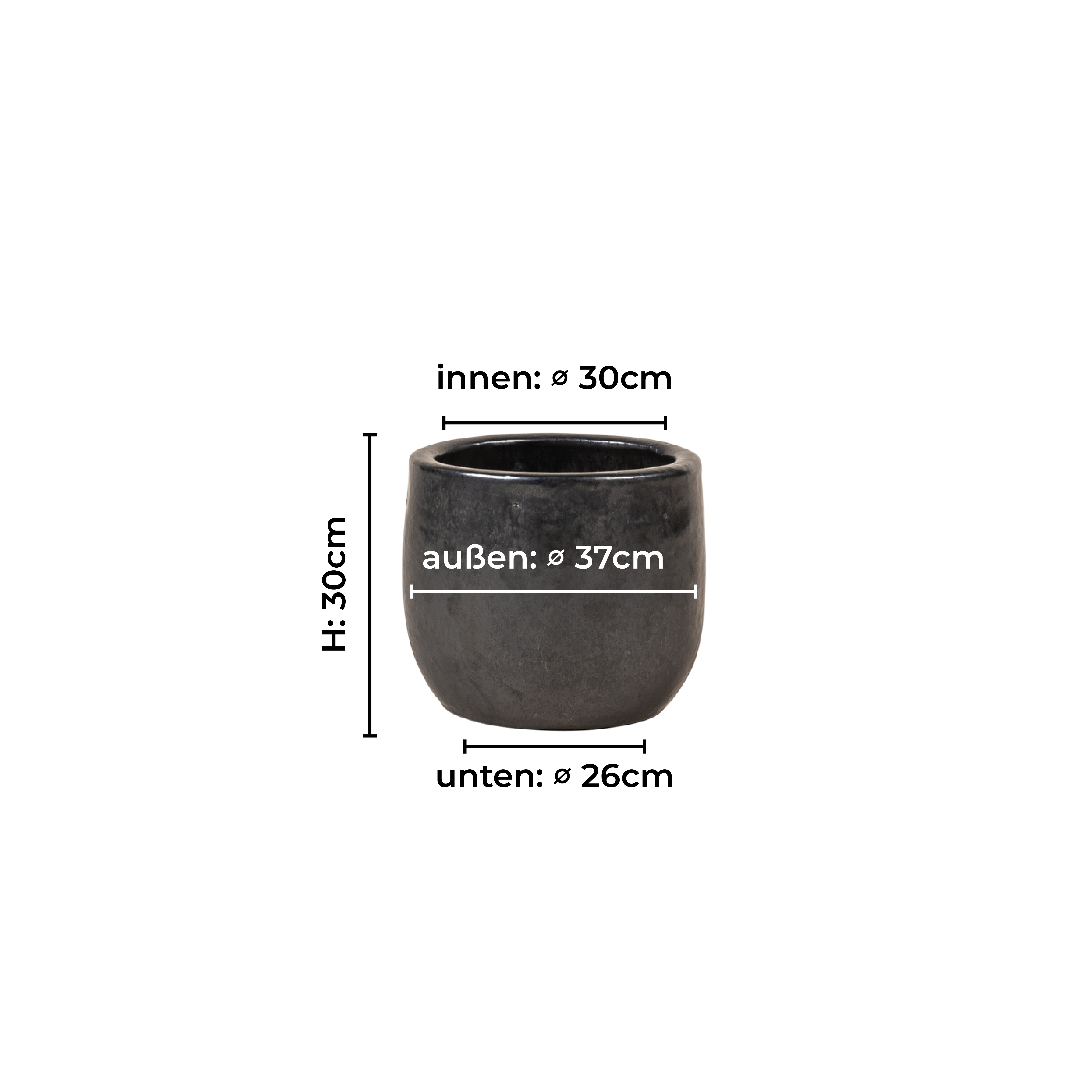 Vosteen Design Blumentopf / Pflanzgefäß Terrakotta schwarz ø 37 cm x H 30 cm