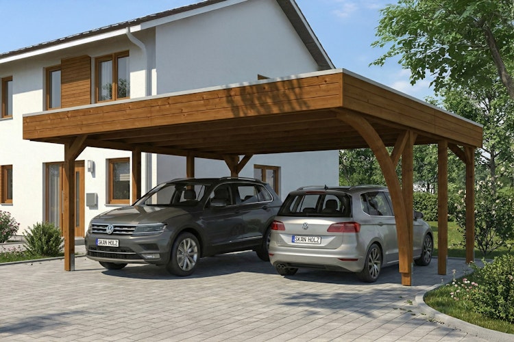 Skan Holz Doppelcarport Friesland 546x555 cm - 1 Einfahrtsbogen Set G