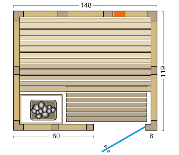 Infraworld Sauna Vitalis 148 Complete Set - 40 mm Massivholzsauna inkl. 5-teiligem gratis Zubehörset