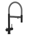 Vorschaubild 3 Wege Wasserhahn Küchenarmatur, Edelstahl Massiv mit 360° schwenkbarem Auslauf und abnehmbare 2 strahl Handbrause, PVD Schwarz Matt / Grau