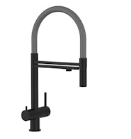 3 Wege Wasserhahn Küchenarmatur, Edelstahl Massiv mit 360° schwenkbarem Auslauf und abnehmbare 2 strahl Handbrause, PVD Schwarz Matt / Grau