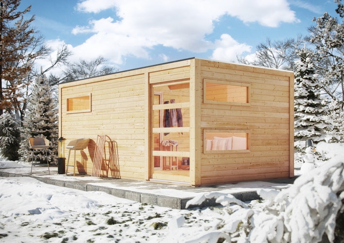 Karibu Gartensauna Saunahaus Hygge inkl. Vorraum, naturbelassen inkl. gratis Sauna-Zubehörset im Wert von 234,94 €