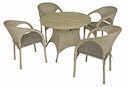 Vorschaubild Garden Pleasure Gartenmöbel Set BASTIA, Tisch Ø 100 + 4 Stühle, Polyrattan Ingwerbraun / Polywood / Kissen 100 % Polyester Anthrazit