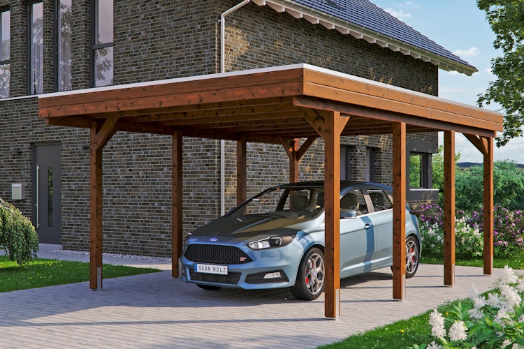 Skan Holz Friesland - Flachdach Einzelcarport Profil - Breite 397 cm Nadelholz