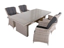 Vorschaubild Garden Pleasure Gartenmöbel Set DIJON I, Tisch 200 x 100 + 4 Sessel, Polyrattan Sesamgrau / Glasplatte / Kissen 100 % Polyester Dunkelgrau