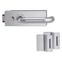 Griffwerk PURISTO S -Edelstahl matt Ganzglastürbeschlagset -3-teiliger Bandsatz -mit Griff ALESSIA PROF -EM -smart2lock