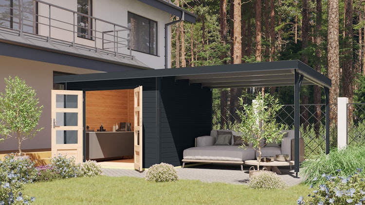 Karibu Metall-Holzgartenhaus Hybridhaus Pluto A/B - 28 mm/0,5 mm