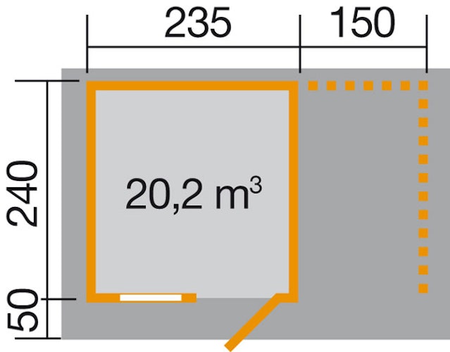 Weka 28 mm Gartenhaus 170 A mit Anbau (150 cm)