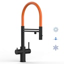 Vorschaubild 5 Wege Wasserhahn Küchenarmatur, Edelstahl Massiv mit 360° schwenkbarem Auslauf, abnehmbare 2 strahl Handbrause, PVD Schwarz Matt / Orange