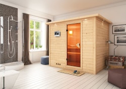 Karibu Sauna Sonara - Massivholzsauna mit Fronteinstieg 38 mm inkl. gratis Saunaofen im Wert von 599,99 €