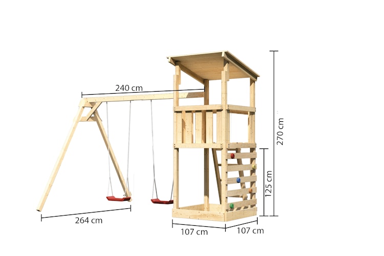 Akubi Kinderspielturm Anna mit Pultdach inkl. Doppelschaukel und Kletterwand