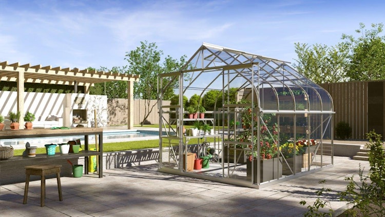 Vitavia Gewächshaus Dione/Diana 8300 inkl. 2 Dachfenster und Stahlfundamentrahmen - 8,3 m²