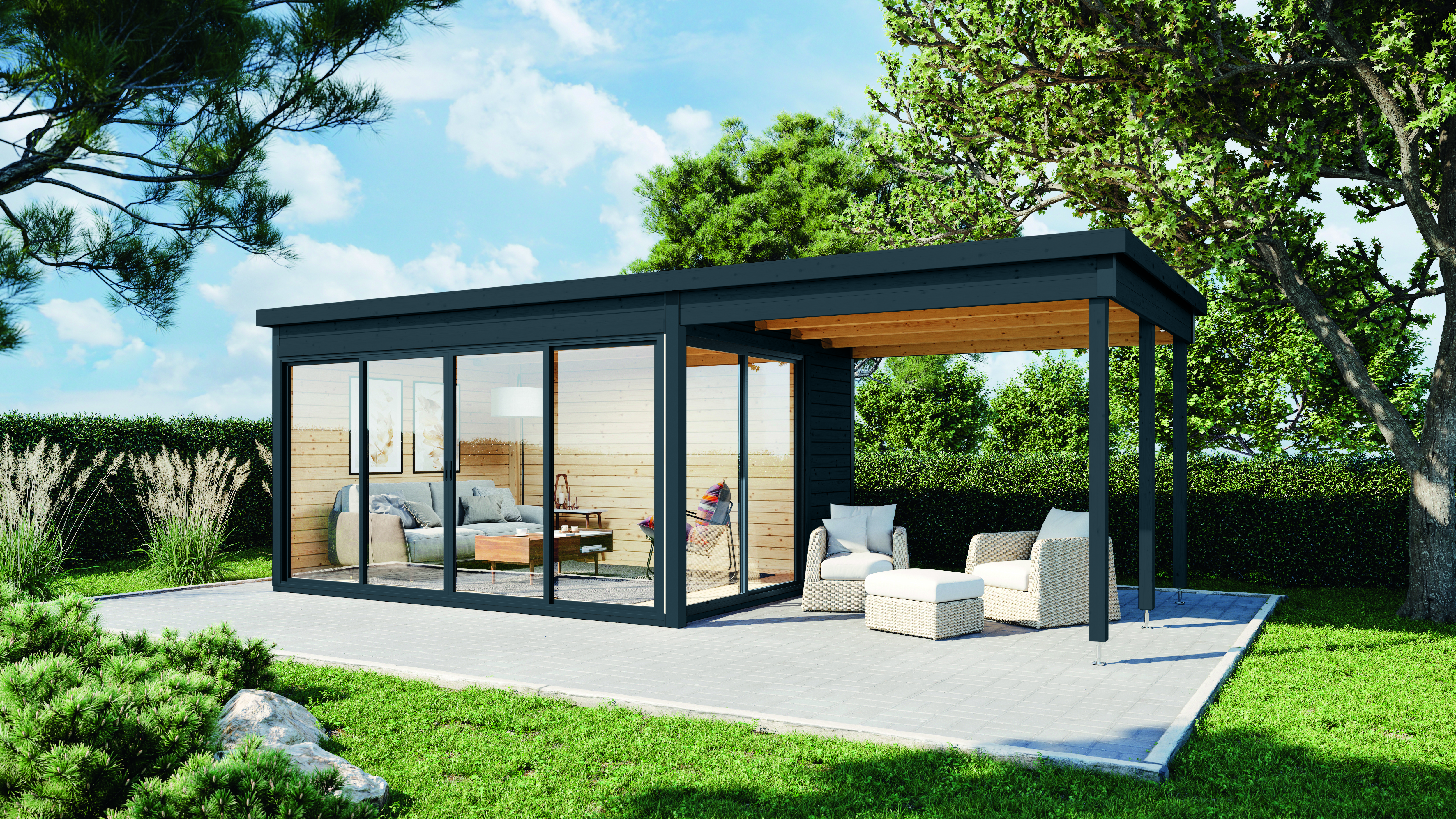 Wolff Finnhaus Gartenhaus Studio 44-D mit Seitendach sowie Alu