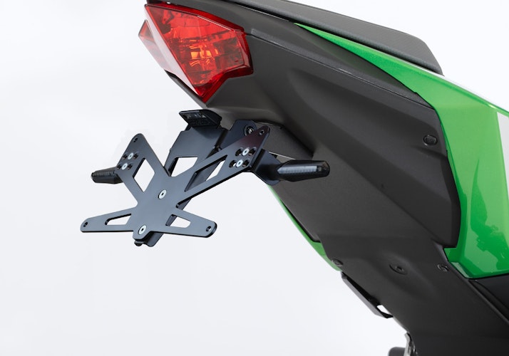 PROTECH X-SHAPE 125ccm Kennzeichenhalter SET mit Reflektor und Beleuchtung Alu & Stahl Schwarz für KAWASAKI Ninja 125, Z125