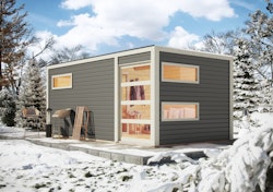 Karibu Gartensauna Saunahaus Hygge inkl. Vorraum, terragrau inkl. gratis Sauna-Zubehörset im Wert von 234,94 €