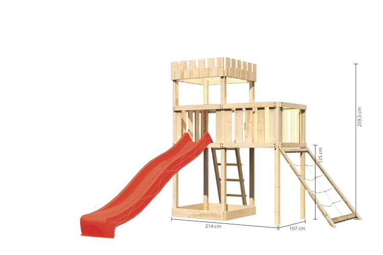 Akubi Kinderspielturm Ritterburg Löwenherz inkl. Wellenrutsche, Anbauplattform und Netzrampe