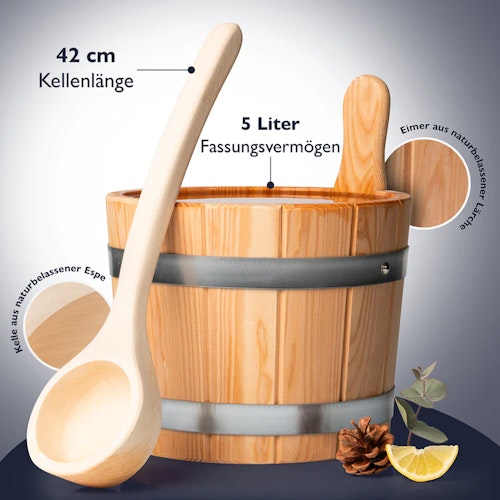 Liebenstein Sauna Eimer mit Kelle aus Lärche/Espe (5L)