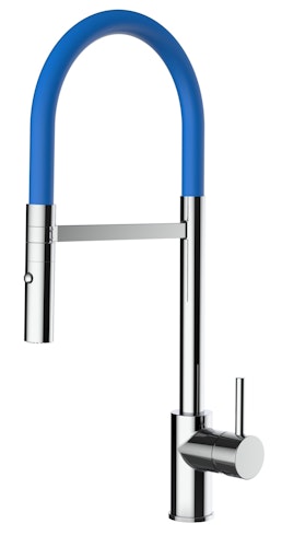 Wasserhahn Küchenarmatur, SAM, mit 360° schwenkbarem Auslauf, abnehmbare 2 strahl Handbrause, Verchromt / Blau