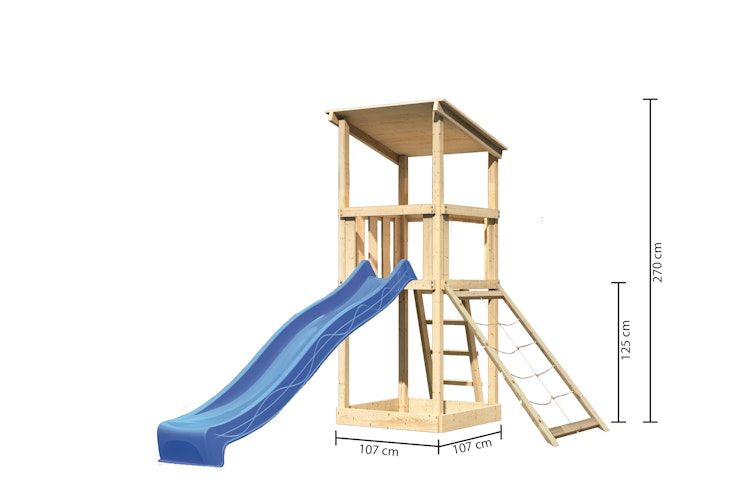Akubi Kinderspielturm Anna mit Pultdach inkl. Wellenrutsche und Netzrampe