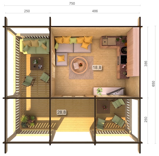 Palmako Ferienhaus Agneta 18,8+28,8 m² - 70 mm