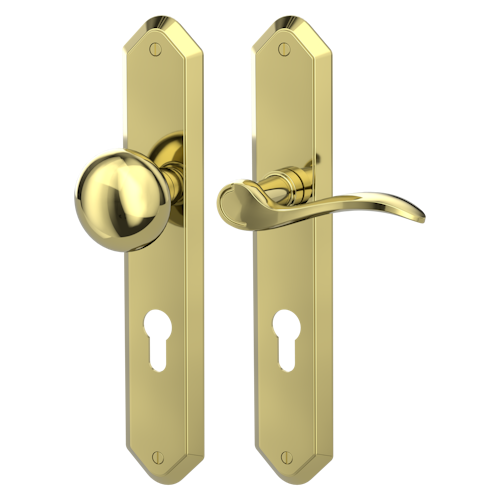 Griffwerk AMADEUS -Messing Optik Langschild-Garnitur -sichtbar verschraubt -Knopf R21 -WR -TS 40-45mm