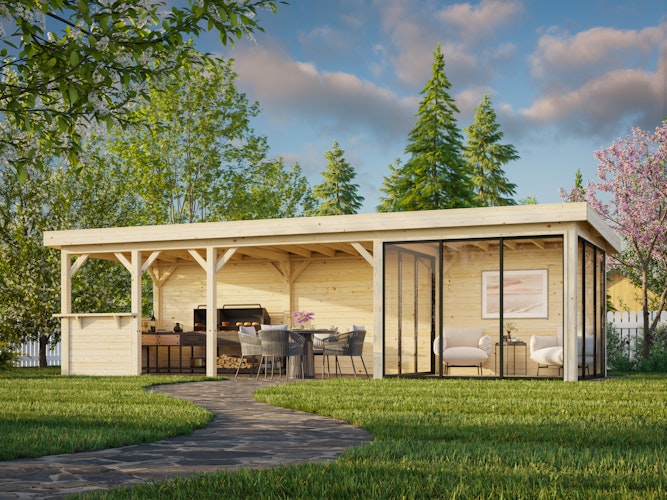 Palmako Gartenhaus Connect Lenna 24,9 m² Set 716 Slide Plus mit Isolierglas-Schiebetüren - 28 mm