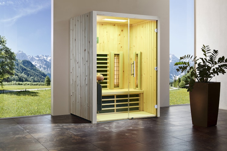 Infraworld Infrarotkabine TrioSol Glas 145 Zirbe VG inkl. 5-teiligem gratis Zubehörset