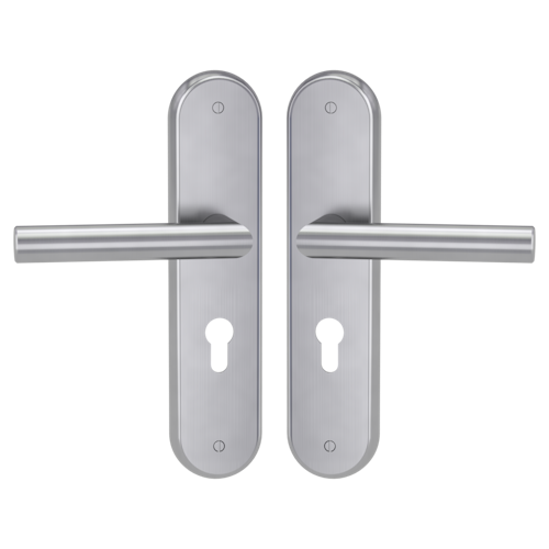 Griffwerk TITANO Schild SB_884 ES1 (S2) -Edelstahl matt Schutzbeschlag-Set -Drücker/Drücker -mit Griff LUCIA PROF EM -Dr/Dr, ZA, 92mm -TS 60-80