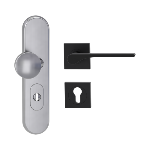 Griffwerk TITANO Kombi SB_882 ES1 (S2) -Edelstahl matt Kombi-Schutzbeschlag -Knopf/Drücker -mit Griff DESM LEAF LIGHT -GSC -eckig -R -ZA, 72mm -TS 38-50