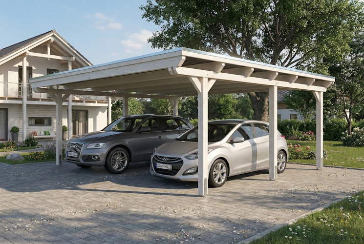 Skan Holz Emsland - Flachdach Doppelcarport aus Leimholz Breite 609 cm