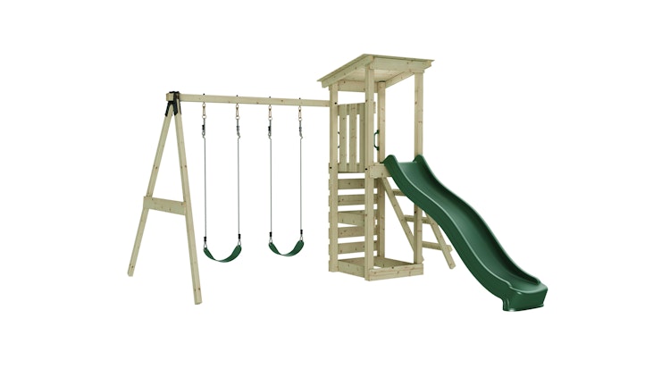 Rebo Spielturm Neapel inkl. Doppelschaukel, Rutsche und Kletterwand - by Weka