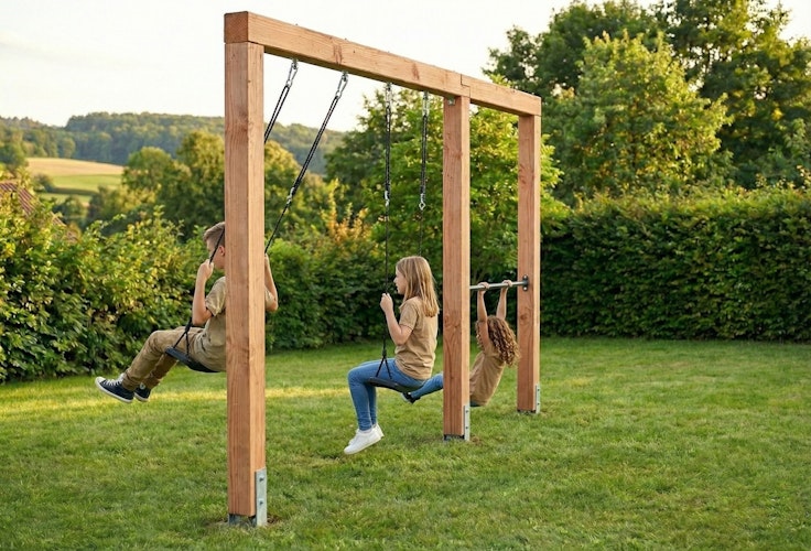 EXIT Linea Massiv 140 doppelte Holzschaukel mit Reckstange