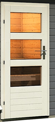 Karibu Saunahaus Skrollan 2 mit Vorraum terragrau inkl. gratis Sauna-Zubehörset im Wert von 234,94 €