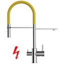 Vorschaubild NIEDERDRUCK 3 Wege Wasserhahn Küchenarmatur, FL, mit 360° schwenkbarem Auslauf, abnehmbare 2 strahl Handbrause, Verchromt / Gelb