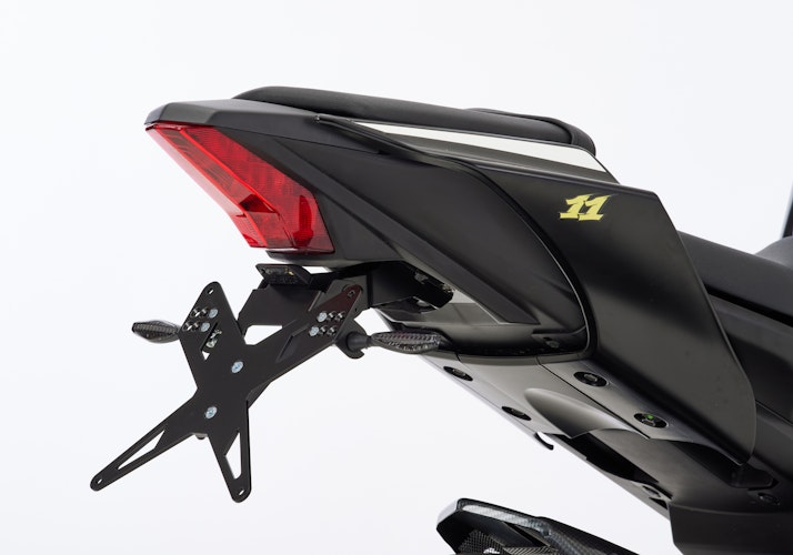 PROTECH X-SHAPE Kennzeichenhalter SET mit Reflektor und Beleuchtung Alu & Stahl Schwarz für YAMAHA YZF-R125