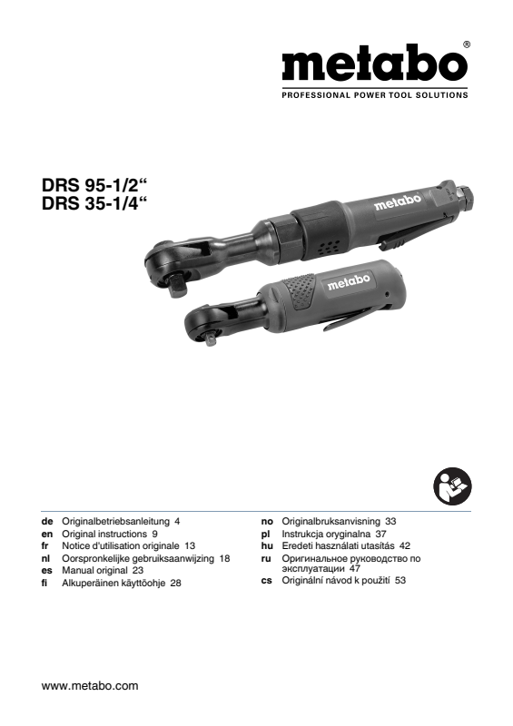 Bedienungsanleitung fÃ¼r Metabo Druckluft-Ratschenschrauber DRS 35-1/4