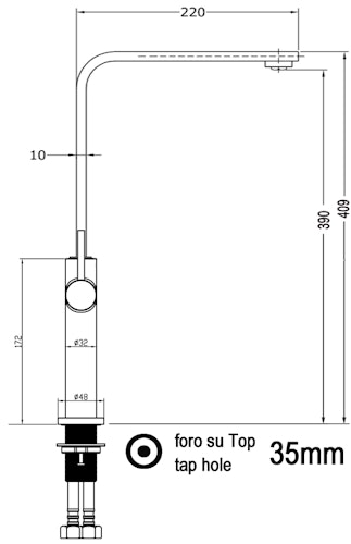 Minimalistischer Wasserhahn Küchenarmatur, TECNO, mit 360° schwenkbarem flachem Auslauf, Verchromt