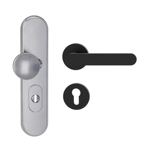 Griffwerk TITANO Kombi SB_882 ES1 (S2) -Edelstahl matt Kombi-Schutzbeschlag -Knopf/Drücker -mit Griff AVUS -GSC -rund -R -ZA, 72mm -TS 38-50