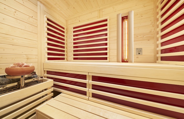 Infraworld Sauna Vitalis 184 Complete Set - 40 mm Massivholzsauna inkl. 5-teiligem gratis Zubehörset