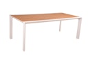 Vorschaubild Garden Pleasure Gartenmöbel Set VENICE 01, Tisch 200 x 100 + 4 Stapelssessel, Alu Weiß / Nonwood Teak-Optik / Kunststoffgewebe Hellgrau