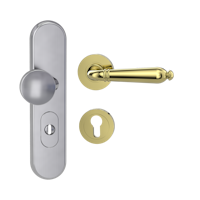 Griffwerk Kombi-Schutzbeschlag TITANO SB_882 mit Griff CAROLA 72mm Zylinderabdeckung Tür 38-50mm R CAROLA Messing-Optik