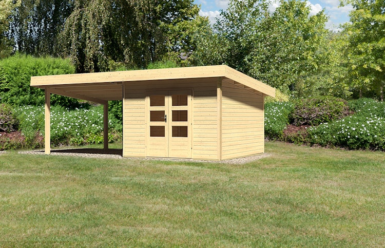 Karibu Woodfeeling Gartenhaus Northeim 3 inkl. 300 cm Schleppdach/Seiten- und Rückwand