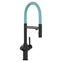 Vorschaubild 3 Wege Wasserhahn Küchenarmatur, BOD, mit 360° schwenkbarem Auslauf, abnehmbare 2 strahl Handbrause, Schwarz Matt / Türkis