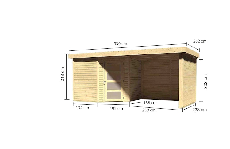 Karibu Woodfeeling Gartenhaus Schwandorf 3/5 inkl. 275 cm Schleppdach/Seiten- und Rückwand